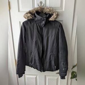 Women's Obermeyer Black Fur-Trimmed Winter Jacket - Small